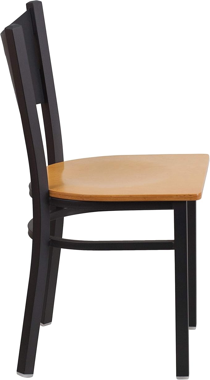 Flash Furniture HERCULES Series Black Coffee Back Metal Restaurant Chair - Natural Wood Seat