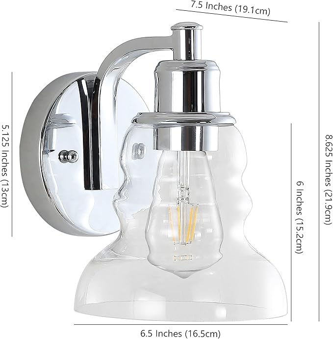 JONATHAN Y 6.5" Chrome Modern Industrial Rustic 1-Light LED Vanity Light with Clear Glass Shade, Vintage Wall Sconce for Bathroom Kitchen Hallway, LED Bulb Included (JYL3544B)