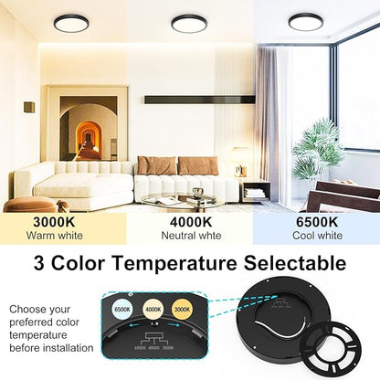 libtit Black Flush Mount Ceiling Light, 15W 1500Lm Thin Flat LED Lighting Fixture for Ceiling, 3000K-4000K-6500K & 7 Inch Modern Recessed Ceiling Lamp for Closet Kitchen Laundry Hallway