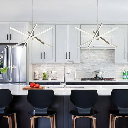 Y'INSP Modern Sputnik Chandeliers, Brushed Nickel Dining Room Light Fixture, LED Linear Pendant Light for Kitchen Island Bedroom Living Room Entryway, LED Embedded Pendant Lighting Fixture
