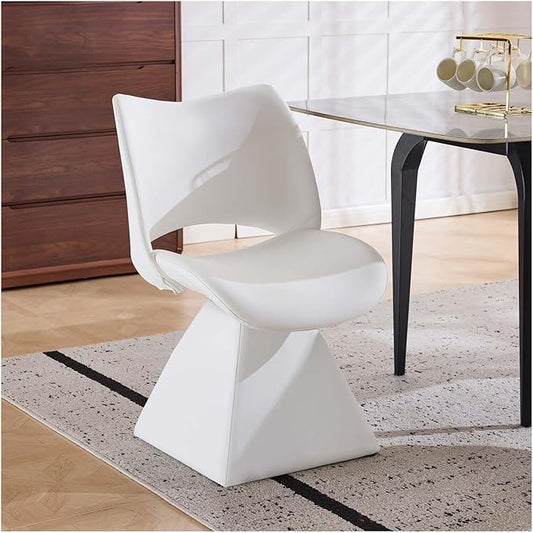360° Swivel Dining Chair with Curved High Backrest, Comfy Faux Leather Kitchen Chair with Solid Wood Frame, Upholstered Seat for Kitchen Island Desk Living Room(White)