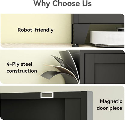 67" Tall Storage Cabinet with Reversible Doors and Adjustable Shelves,Metal Slim Freestanding Cabinet for Bathroom Kitchen Garage Small Spaces,Black,1 Pack