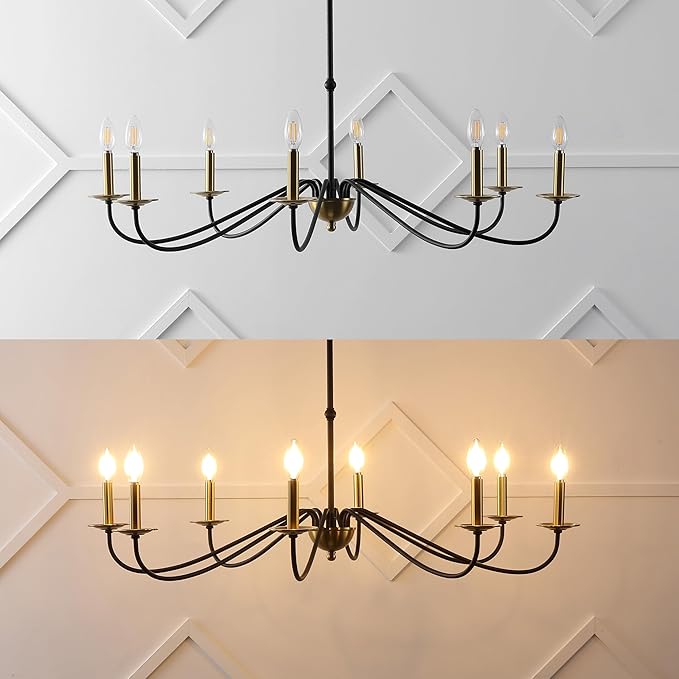 JONATHAN Y 40" Brass Gold/Black 8-Light Bohemian Farmhouse Iron Chandelier, Rustic Candle-Style LED Hanging Light for Dining Room Kitchen Island Entryway Foyer (JYL7914B)