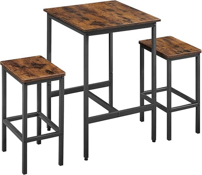 3 PCS Bar Table Set with 2 Stools, Modern Counter Height Table and Chairs Set for Living Room, Small Spaces (Rustic Brown)