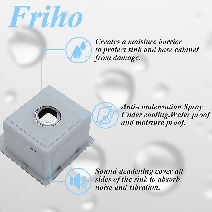 Friho 18x18 Inch Drop in Bar Sink, Topmout Small Kitchen Sink, 16 Ganuge Handmade T-304 Stainless Steel Single Bowl Sink for RV Wet Bar Prep RV Outdoor Yard Office Laundry Utility with Accessories