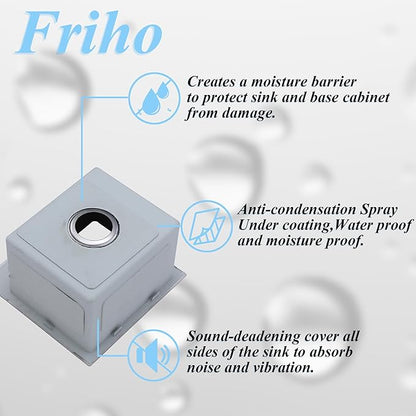 Friho 18x18 Inch Drop in Bar Sink, Topmout Small Kitchen Sink, 16 Ganuge Handmade T-304 Stainless Steel Single Bowl Sink for RV Wet Bar Prep RV Outdoor Yard Office Laundry Utility with Accessories