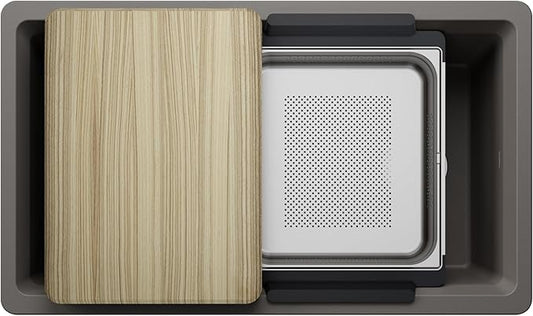 Inteos SILGRANIT 33" Single Bowl Reversible Undermount Workstation Kitchen Sink - Volcano Gray