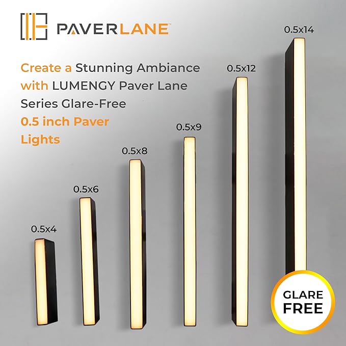 LUMENGY Paver Light Slim 0.5x16 Inch (0.55x15.75), 2700K Warm White, Glare-Free Linear Lighting for Driveways, Walkways and Paver Borders, 12V Hardwired, IP67 Waterproof, Drive-Over Rated