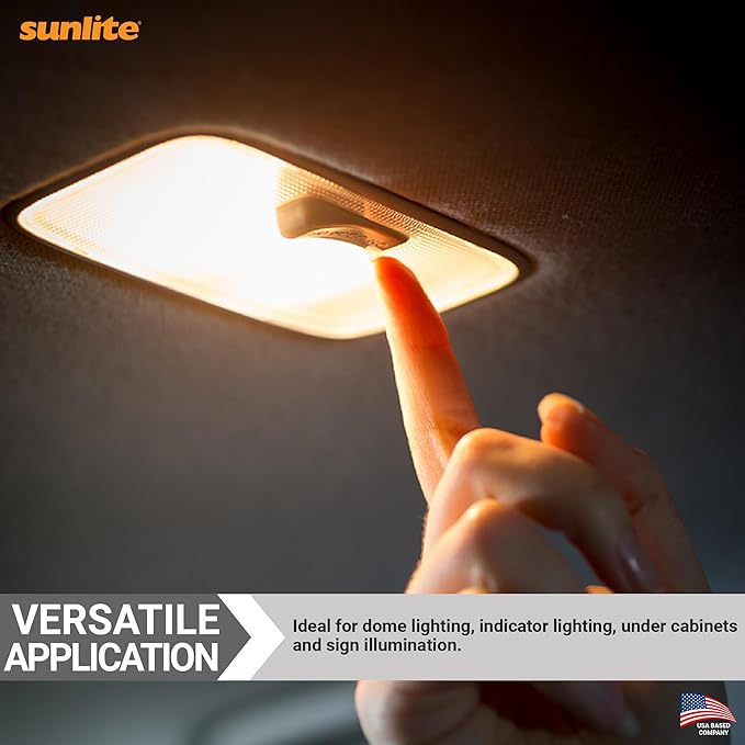 Sunlite T1.75 Mini-Tube Bulb, 1.12 Watts, 4 Lumens, 14 Volts, C-2F Filament, European Glass Wedge W2x4.6d Base, Clear Finish, 2800K Soft White, for Automotive & Indicator Lights, 10 Pack