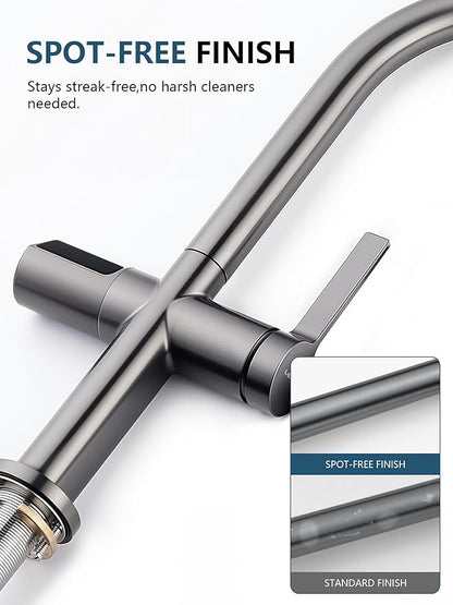 Lefton Touchless Pull-Out Kitchen Faucet, Hands Free Motion Sensor Activated, Battery-Free Temperature Display, KF2206 (Contemporary, Grey)