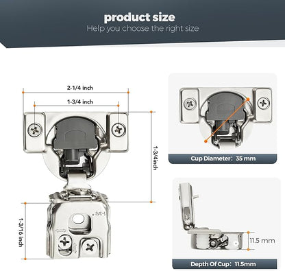 Home Expert 10 Pack (5 Pairs) 1-3/8" Overlay Soft Close Cabinet Hinges, Satin Nickel Stainless Steel Concealed Hinges with 3D Self-Closing for Face Frame Doors & Kitchens