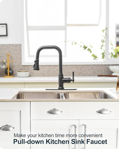 3 Modes Oil Rubbed Bronze Kitchen Faucet with Pull Down Sprayer, 360 Degree Swivel Kitchen Sink Faucets Suit 1 Hole or 3 Hole Include Deck Plate & Hoses