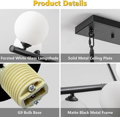 Linear Chandeliers for Dining Room,11 Light Globe Sputnik Chandelier with Milk White Glass 51inch Black Dining Room Light Fixture, Large Modern Chandelier for Kitchen Island