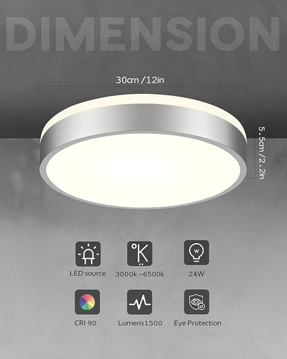 Ken & Ricky Flush Mount Ceiling Light, Dimmable Led Close to Ceiling Light Fixtures for Kitchen Bathroom Bedroom Hallway 5cct (Brushed Nickel,2PK, 12 Inch)
