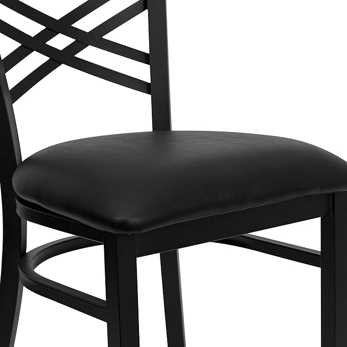 Flash Furniture 4 Pack HERCULES Series Black ''X'' Back Metal Restaurant Chair - Black Vinyl Seat