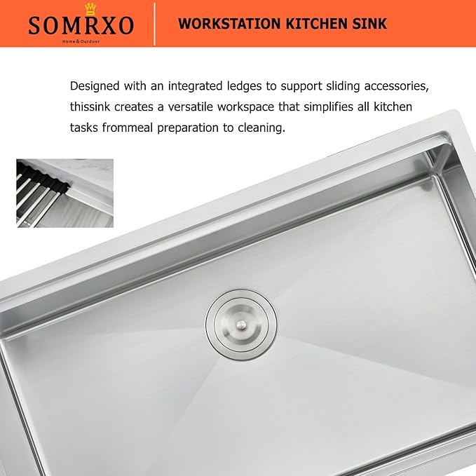 36x19 Undermount Kitchen Sink - 16 Gauge Satainless Steel Undermount Kitchen Sink 36 Inch,10 Inch Deep Single Bowl Workstation Sinks with Accessories
