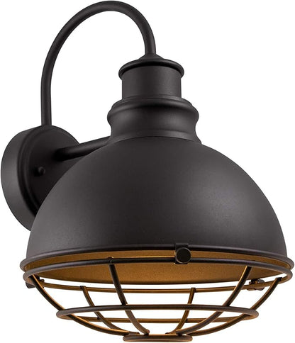 Design House 588442 Ajax Industrial Modern 1-Light Indoor/Outdoor Dimmable Wall Light with Removable Metal Wire Cage Shade for Porch Entryway Patio Garage Kitchen Bedroom, Textured Black