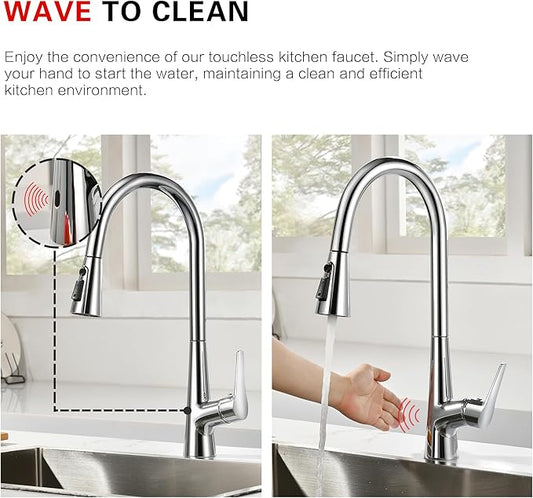 sumerain Touchless Kitchen Faucet with Pull-Down Sprayer,Single Handle Hands-Free Motion Sensor Kitchen Sink Faucet 360 Degree Swivel,Chrome