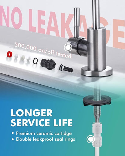 VFAUOSIT Water Filter Faucet, Drinking Water Faucet for Kitchen Sink Fits Most Reverse Osmosis or Water Filtration System, Lead-Free Stainless Steel Non-Air Gap RO Faucet Brushed Nickel for Bar Sink