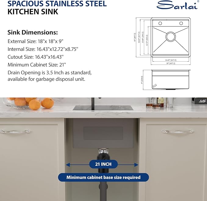 Sarlai Black Undermount Bar Sink With Foldable Faucet - 18x18 Inch Outdoor Black Kitchen Sink RV Workstation 16 Gauge Stainless Steel Single Bowl Handmade Outdoor BBQ Sinks with Lid