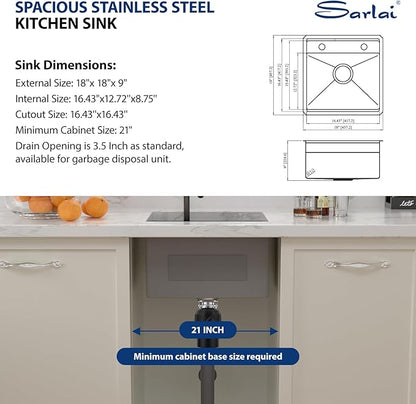 Sarlai Black Undermount Bar Sink With Foldable Faucet - 18x18 Inch Outdoor Black Kitchen Sink RV Workstation 16 Gauge Stainless Steel Single Bowl Handmade Outdoor BBQ Sinks with Lid