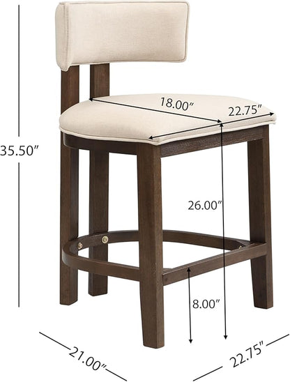 Christopher Knight Home Minso Bar Table and Chairs Set of 2, 3 Piece Bar Table Set with Upholstered Counter Stool, Rubberwood Counter Height Dining Set for 2, Walnut+Beige