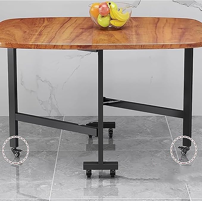 Folding Dining Table,Drop Leaf Extension Folding Table with Wheels,Solid Wood Foldable Kitchen Island Table,Small Apartment Collapsible Table,Space Saving(39.3 x 23.6 in, Brown)