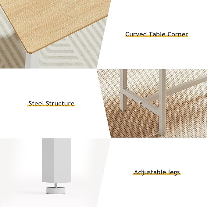 Rovibek 43" Dining Table Benches Set for 4, Modern Space Saving Kitchen Table Chairs & Adjustable Feet Breakfast Table 2 Benches, Wooden Industrial Style Farmhouse, White