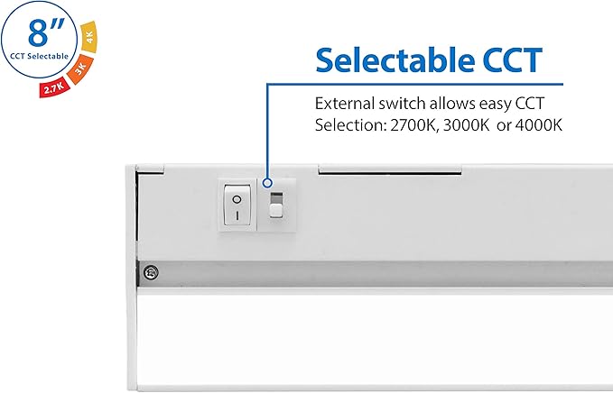 NUC-5 Series 8-inch White Selectable LED Under Cabinet Light (NUC508SWH
