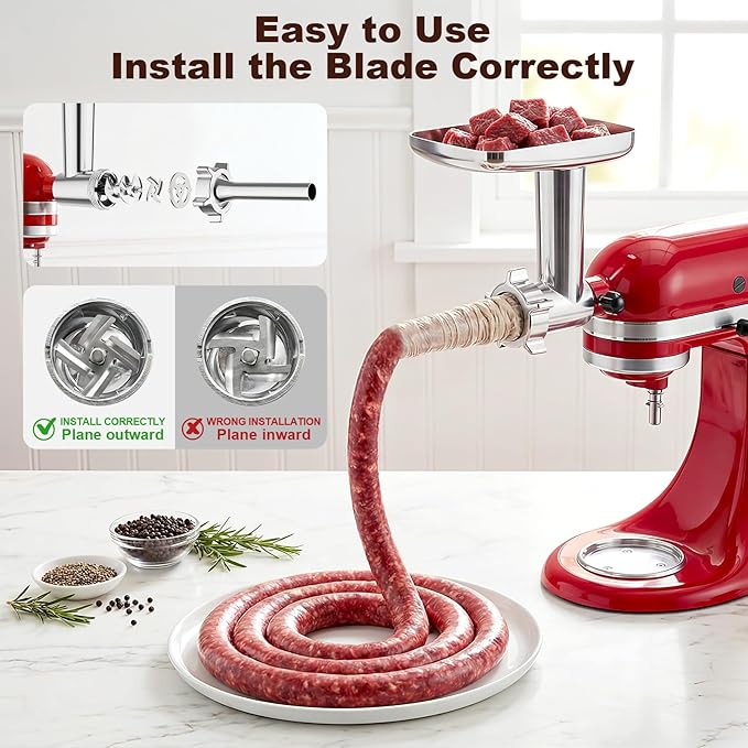 Meat Grinder & Stainless Steel Cheese Grater Attachment for KitchenAid Stand Mixer - 2 Pcs Kitchen Aid Accessories and Attachments Including Slicer Shredder and Food Grinder Attachment