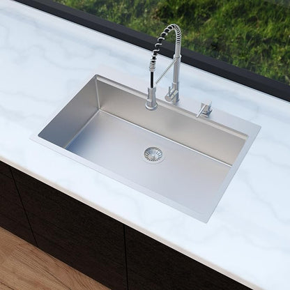 33x22 Drop In Kitchen Sink 16 Gauge Stainless Steel, Workstation Combo with Cutting Board & Washing Colander & Drying Rack, 10Inch Deep Single Bowl Topmount Sinks, 33"x22"x10", Brushed Nickle