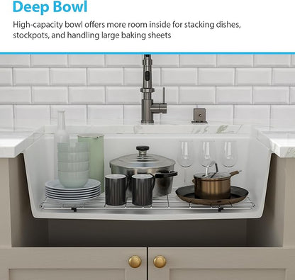 Kichae 33 Granite Composite Kitchen Sink - 33"x19" Grainte Kitchen Sink Workstation Undermount Quartz Sink White Deep Single Bowl Basin