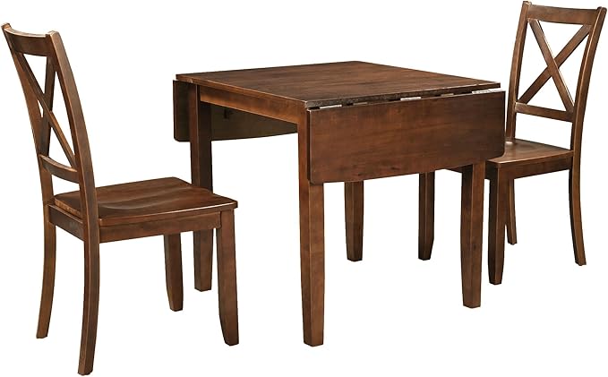 Merax Foldable Kitchen Dining Set for Small Space with Chairs of 2, Wood Dining Room Table Set with Extendable Table with Drop Leaf and High Back Chairs, Walnut