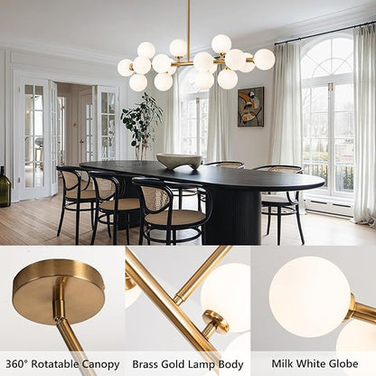 Mid Century Modern Chandelier Brass Gold Pendant Lighting Fixture Linear Chandeliers for Kitchen Island, Dining Room 16-Light