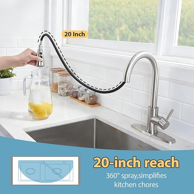VCCUCINE Kitchen Faucet with Pull Down Sprayer, Brushed Nickel Faucet for Kitchen Sink, Small High Arc RV Stainless Steel Single Handle Pull Out Kitchen Sink Faucet