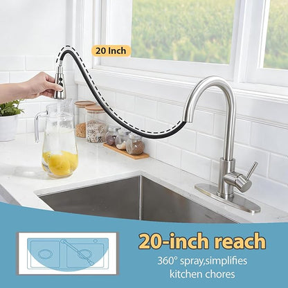 VCCUCINE Kitchen Faucet with Pull Down Sprayer, Brushed Nickel Faucet for Kitchen Sink, Small High Arc RV Stainless Steel Single Handle Pull Out Kitchen Sink Faucet
