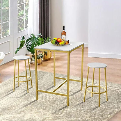 AT-VALY 3-Piece Bar Table Set with 2 Stools,Dining Room Table Set,Small Spaces (Gold)