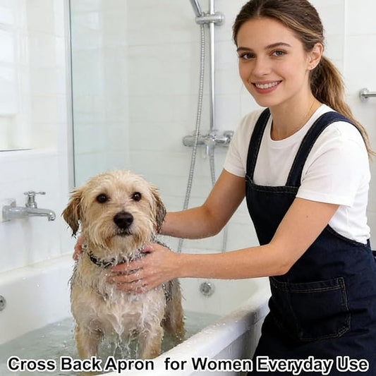 Adult Jour Apron, Lightweight Cotton Apron with Front Pocket, Denim Cross Back Aprons, Durable & Stain-Resistant