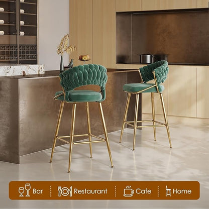 25.2" Velvet Counter Stool with Gold Accents, Ergonomic Plush Seat for Kitchen Island Bar