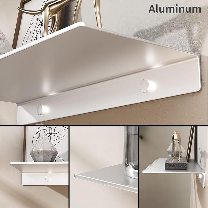 Danpoo Adhesive Floating Shelf for Wall Storage, Metal Wall Shelf for Bathroom/Living Room/Kitchen/Bedroom, Display Shelf for Collectibles(Silver, 16")