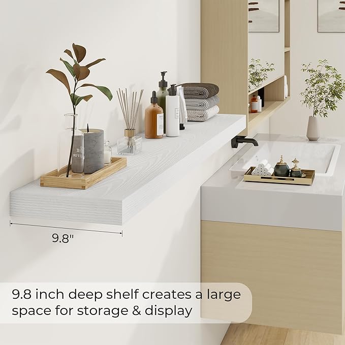 Dreamland 55 Inches Floating Shelves for Wall, 9.8" Deep Long Floating Shelves Set of 2, Large Display & Storage Shelf, Wall Shelf for Bathroom Bedroom Living Room Kitchen Office, White
