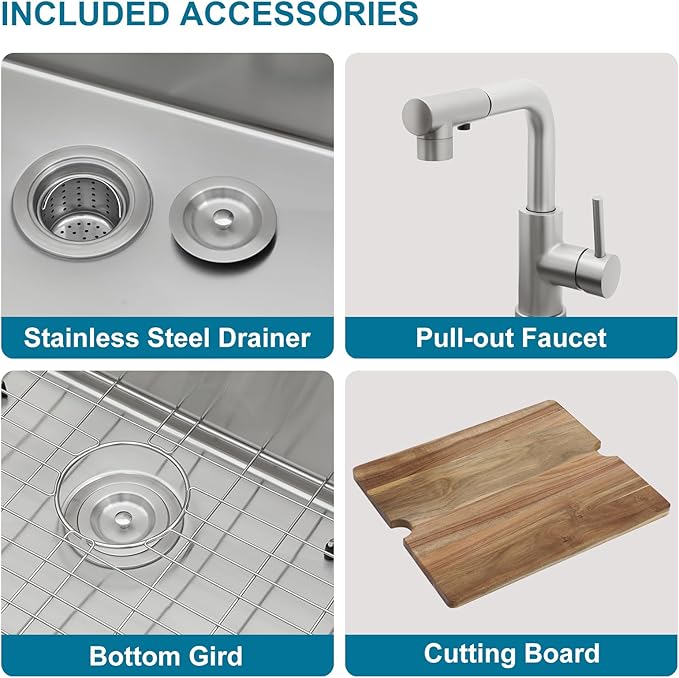 Outdoor Sink and Faucet18 Inch Drop In Bar Sink Workstation 16 Gauge Stainless Steel Single Bowl Small Basin With Pull-out Faucet Outdoor Bar RV Kitchen Sinks 18x18x9 Inch