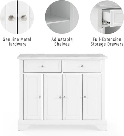 Crosley Furniture Avery Rolling Kitchen Island Storage Cart with Shelves, Microwave Stand, Coffee Bar, Distressed White