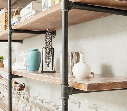 BIXIRAO Industrial Wall Mounted Iron Floating Pipe Shelves/Shelving/Racks/Storage/Bookcases/Brackets, DIY Open Bookshelves, Retro Black (4-Tier Shelf Brackets with 3 Boards)