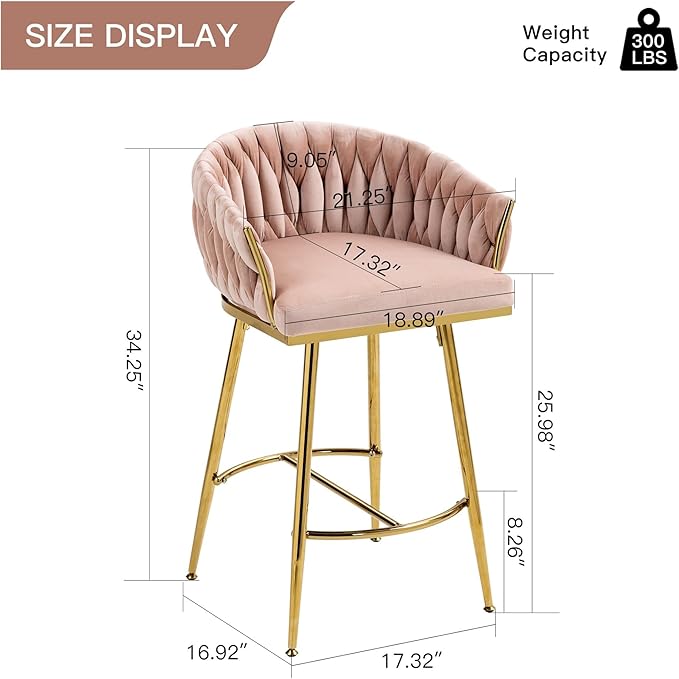 26'' Counter Height bar stools Set of 2 Kitchen Island Counter bar Stool with Hand- Wave Back, Golden Chromed Base and footrest,for Living Room