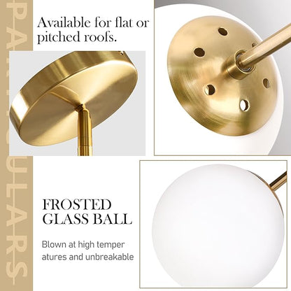 Bagood 8" Globe Pendant Light Gold Mid Century Modern Light Fixture Globe Pendant Lights Kitchen Island Milk Glass Pendant Light Brushed Brass Finished with Milk Glass Lampshade for Dining Room
