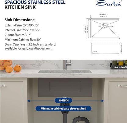 Sarlai 27 Undermount Kitchen Sink Black Stainless Steel - 27x19 Gunmetal Black Stainless Steel Kitchen Sink Undermount Workstataion 16 Guage Single Bowl Deep Sink for Kitchens