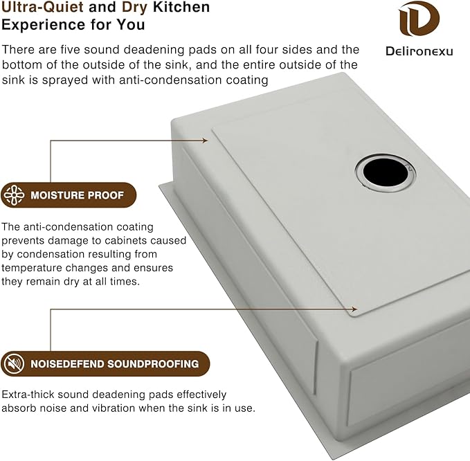 30 Inch Undermount Kitchen Sink - Delironexu 16 Gauge Stainless Steel Handmade Single Bowl Kitchen Sinks with Brushed Finish and Accessories, Modern Sink,30"x18"x9"