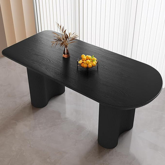Black Oval Dining Table for 4-6, 62.99" Modern Funky Kitchen Table with Powerful Ripple Support Legs for Dining Room, Kitchen, Home Office