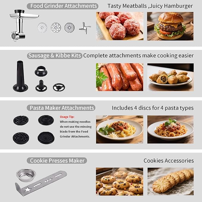 Aifeel Stand Mixer, 8.5QT+ 6QT Two Stainless Steel Bowls Electric Food Mixer, 7 in 1 Multifunctional Kitchen Mixer with Dough Hook, Whisk, Beater, Meat Grinder,Pasta & Cookie Maker-Black
